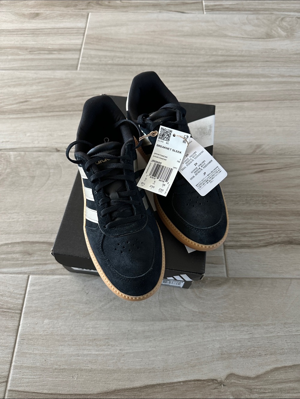 Adidas Breaknet Sleek Black Suede Sneakers w/ White Stripes; Gum Outsole, 6 1/2